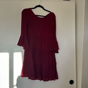 Pink Lily Size Small Dress - Red/Maroon with Ruffles & Puff Sleeves